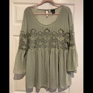 Torrid - Green Crochet Lace Blouse 2x